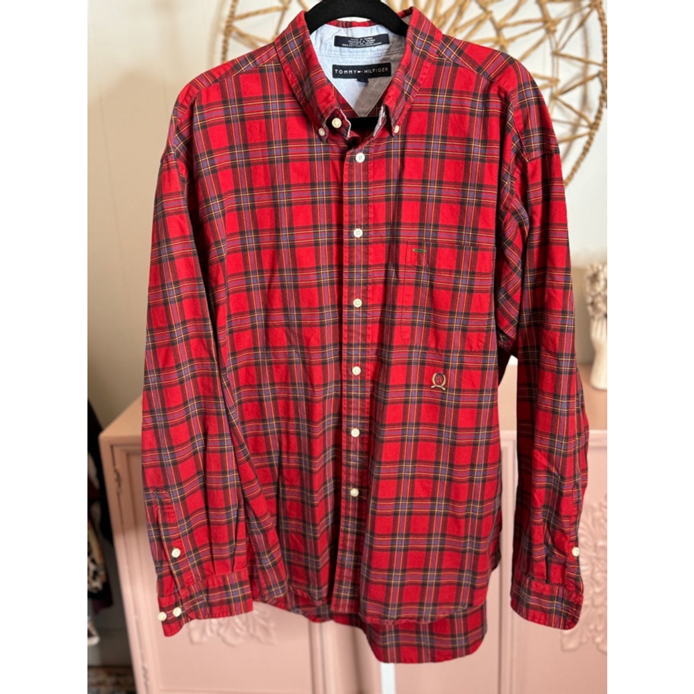 Men's Tommy Hilfiger‎ Red Plaid Button Down Shirt Size XL